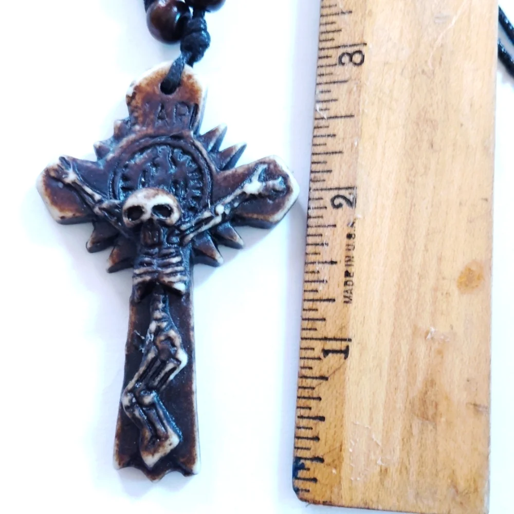 NWT Brown Skull Skeleton on Cross Pendant Necklace